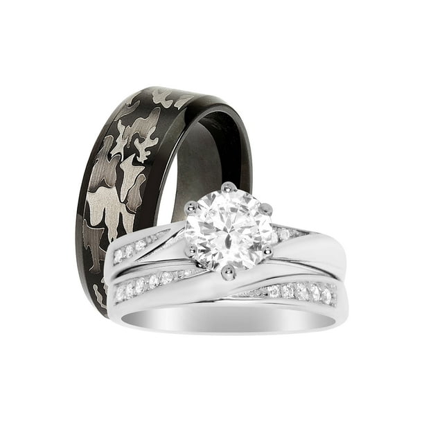 Sz 9 His & Her Matching Engagement Wedding Ring Set Sz 9 His & Her Matching Engagement Wedding Ring Set